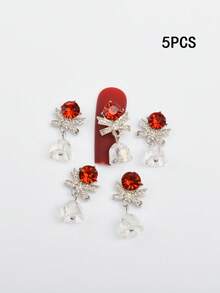 5/12 Peças, Enfeites de Sino de Luxo de Natal, Mistura de Várias Cores, Enfeites de Sino e Laço de Unha 3D Penduráveis, Enfeites de Unha Laço e Sino, Adequado para Manicure de Natal de Meninas - Multicolorido - Visão 11