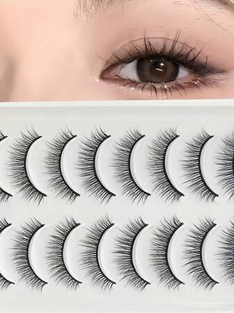LIMEIKAI 10 Pairs Of False Eyelashes, Natural Thick And Curled Comic Eyelashes, Suitable For Party Use
