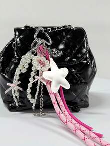 1 Perlenschleife Leder Stern geflochtenes Seil Anhänger, geeignet für Taschen oder Auto Schlüsselanhänger Accessoires, modische Valentinstag Geschenke für Mädchen, Studenten, weiße Angestellte und Anfänger, dekorative Autoaccessoires, Schlüsselanhänger Geschenke für Lehrer zum Schulanfang