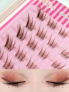 Rikuaild 60 cụm lông mi tự dính màu nâu/đen, cong C, kiểu mắt cáo kéo dài đuôi mắt, lông mi DIY tự nhiên và chân thực, thiết kế phân đoạn, dung lượng lớn, hướng lên trên - C - Xem 4