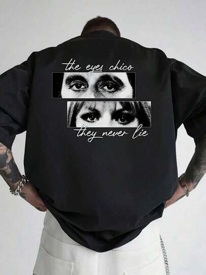 Camiseta gráfica de película para hombres - Impresión trasera de Tony Montana con citas de Eyes Have It y They Never Lie - Camiseta casual de cuello redondo de manga corta - Camiseta de verano suelta, casual y versátil RORG