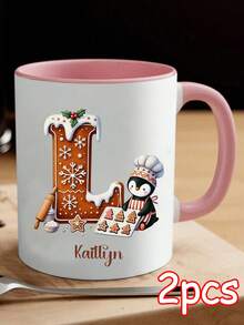 1/2/4pcs Personalized Custom Text Gingerbread Initial Mug | Custom Mug For Friend Holiday Surprise Gift, Long-Distance Friendship Christmas Keepsake, Daily Office Coffee/Tea Cup, Friend Gifting Accent - Multicolor - View 18