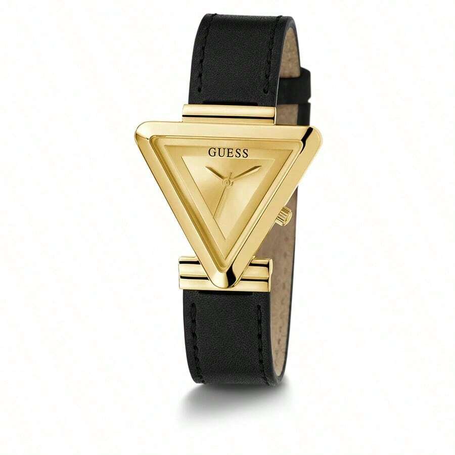 Guess Reloj de cuarzo para mujer con caja de 34 mm en tono dorado y correa de cuero, con manecillas triangulares, un reloj de estilo minimalista y elegante adecuado para uso diario y como regalo - Dorado - Ver 1