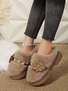 Women's Cute Shoe Decor Casual Slip-On Flat Slippers, Autumn/Winter - Khaki - View 4