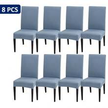1 cái/4 cái/6 cái/8 cái/10 cái Vỏ bọc ghế lụa sữa màu trơn, Vỏ bọc ghế ăn bằng polyester co giãn - Màu xanh bụi bặm - Xem 12