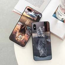 Funda Mate para Teléfono Compatible con  16 Plus 15 14 13 12 11 Pro Max Mini 7 8 XR 16Pro XSMax Corona de Tigre Rey León Tigre Funda Negra Suave, Funda Compatible con  17,  17 Pro,  17 Pro Max - UUAZA01 - Ver 4