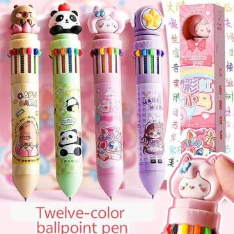 Kabear Press Multi-Color 10-Color Ballpoint Pen, Creative Student Multi-Color Ballpoint Pen, Cartoon Cute Ins