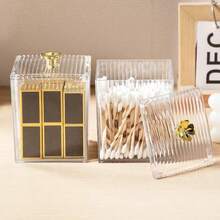 Organizer per il trucco in acrilico trasparente con coperchio - Leggero, scatola portaoggetti da bagno montata a tensione per cotton fioc e dischetti detergenti