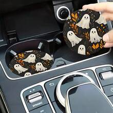 2 件套万圣节鬼魂图案汽车杯垫，用于杯架，2.8 英寸圆形装饰性汽车杯垫，时尚的杯架配件，可保持您的汽车杯架清洁干燥，适用于家庭杯垫和汽车水杯杯垫，适合节日和生日礼物 - 車杯墊 - 查看 4