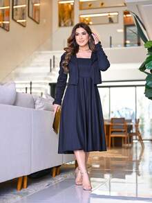 Midi Flared Dress + Blazer Set Elegant Executive Evangelical Fashion - màu đen - Xem 3