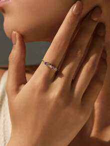 1PC Exquisite Birthstone Ring, Round Diamond Ring, Family Birthstone Ring, Colored Gemstone, Mother Grandmother Ring, Birthday Gift, Mother Gift From Ring Ring To Diamond, Every Step Is Defined By You,Gold,Stylish,Colorful,Vintage,Simple,Unisex,Casual,Cuties,Custom,Personalized,