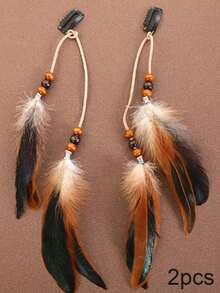 1pc Retro Artificial Feather Decorative Tassel Hairpin Bohemian Feather Fashionable Hairpin Retro Metal Hairpin Suitable For Women'S Daily Wear, Travel And Party Wear, Claw Clips, Hair Claws, Hair Slide, Hair Barrettes