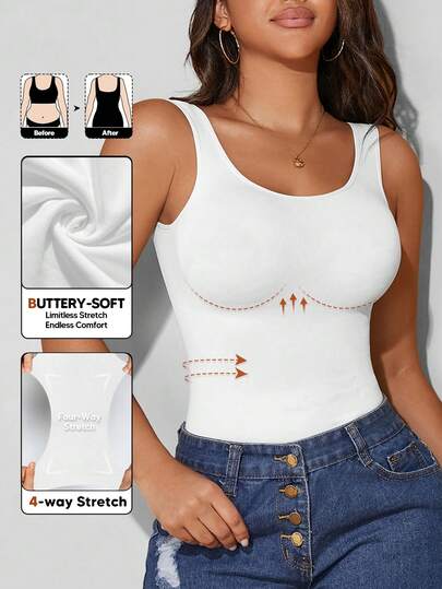 Women's Autumn Crew Neck Seamless Shapewear Camisole Casual White Summer