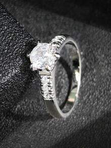 MOONSO 1 pieza Anillo de mujer elegante y romántico de moda, sólido, con 6 garras y circonita cúbica redonda incrustada, versátil para compromiso, fiesta y uso diario R524