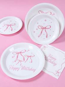 40 قطعة/مجموعة أدوات مائدة بموضوع الفيونكة الوردية، أدوات مائدة يمكن التخلص منها لديكور حفلة الفيونكة الوردية، ديكور مائدة حفلة مولود جديد، ديكور حفلة استحمام الطفل للبنات، لوازم حفلة عيد ميلاد سعيد، ديكور حفلة زفاف، أطباق ورقية، أكواب ورقية، مناديل ورقية، ديكور كشف نوع الجنين، ديكور حفلة استحمام الطفل - قوس وردي - مشاهدة 4