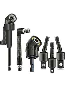 6-Piece Right Angle Drill Adapter Set For Tight Spaces, 3x 360° Swivel Socket Adapters (1/4" 3/8" 1/2"), 2x 105° Hex & 1x 90° Drill Bit Adapter For Drill Driver - 6 cái - Xem 9
