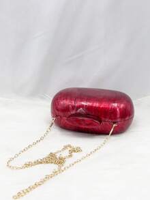 时尚简约大理石纹亚克力手提包，优雅个性独特手拿包斜挎单肩包带链条 - 紅色 - 查看 7