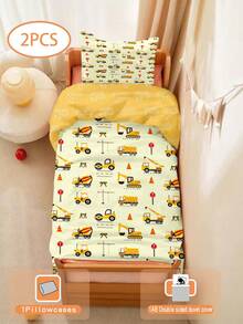 2 Peças Conjunto de Roupa de Cama 3D de Veículo de Engenharia, Conjunto de Roupa de Cama de Impressão Dupla Face (1 Fronha Impressa em Um Lado + 1 Edredom Impresso em Dois Lados), Conjunto para Berçário/Jardim de Infância, Edredom com Estampa Fofa Impressa Digitalmente, Roupa de Cama e Fronha para Crianças, Bebês, Recém-Nascidos