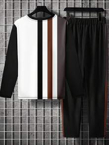 Men's Casual Printed Round Neck T-Shirt And Pants Set