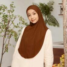 New 1pc Basics Elastic Hijab Round Edge Shawls Arabic Headscarf Plain Soft Long Easy Use Instant Hijab Girl For Festival Daily Life - Multicolor - View 14