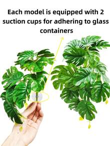 Reptile Habitat Artificial Plants, Amphibian Tank Shelter Hanging Plants, Climbing - Terrarium With Suction Cup Base, Tank Decoration, Suitable For Bearded Dragons, Lizards, Snakes, Geckos, Frog-Hamsters