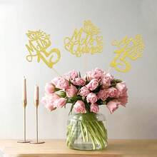 12 PCS Mis 15 Centerpiece Sticks Glitter Happy 15th Birthday Centerpieces Mis Quince 15 Fabulous Floral Decorations For Cheers To 15 Years Birthday Anniversary Party Table Centerpieces Supplies Gold{"Color_name":"Gold"} - 金色 - 查看 6