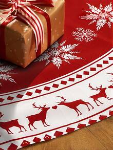 1 pezzo rosso con fiocco di neve e motivo di renne, gonna per albero di Natale, tessuto rustico rotondo grande 36 pollici decorativo e protettivo per albero di Natale per Natale, inverno, festa di Capodanno, decorazioni per interni ed esterni Decorazioni natalizie Casa Regali di Natale Decorazioni natalizie