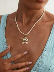 1 pieza Collar con colgante de estrella de mar de perla dorada, adecuado para uso diario de mujeres