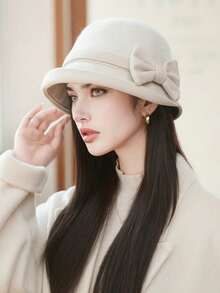 1 件女士秋冬纯色羊毛毡帽，优雅时尚法式小圆顶帽，适合日常佩戴