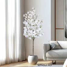 1pc 200CM Artificial Cherry Blossom Tree With Plastic Pot & Moss, House Ornament Fake Plant For Wedding Home Living Room Decoration, Indoor Outdoor Use, For Christmas Thanksgiving Halloween