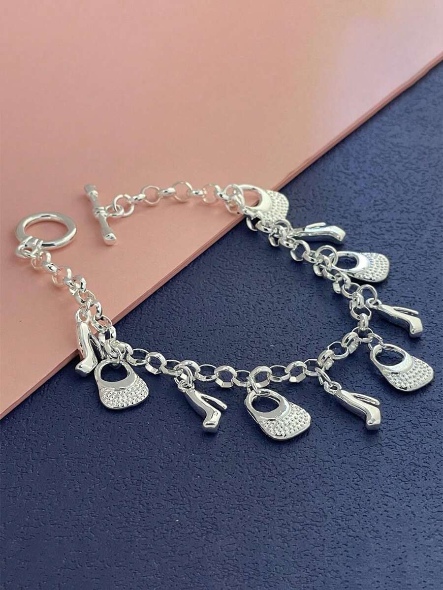 1pc Fashion High Heels Bag Pendant Bracelet Personalized Style Metal Silver Women's Pendant Bracelet Is Suitable For Party And Party Daily Wear And Gifts