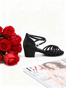 Giày khiêu vũ Latin cho bé gái, dép khiêu vũ trong nhà đế mềm, màu đen, thích hợp cho việc luyện tập và biểu diễn tại vũ trường. - màu đen - Xem 5