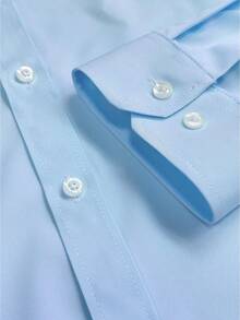 Men's Solid Color Regular Fit Long Sleeve Front Button Casual Formal Dress Shirt - Baby Blue - View 5