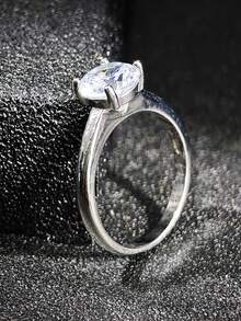 MOONSO 1pc Minimalist Fashion Single Diamond Zirconia Round Women's Ring, Elegant & Chic, Suitable For Wedding, Engagement, Date, Party