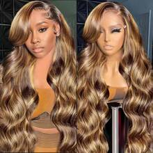 Xiayume 250 Density 32 Inch 360 Lace Front Wigs Human Hair Honey Blonde Body Wave Lace Front Wigs With Baby Hair Full 360 Glueless HD Transparent Lace Front Human Hair Wigs For Women 4/27 Human Hair Wig - S4/27 - 查看 7