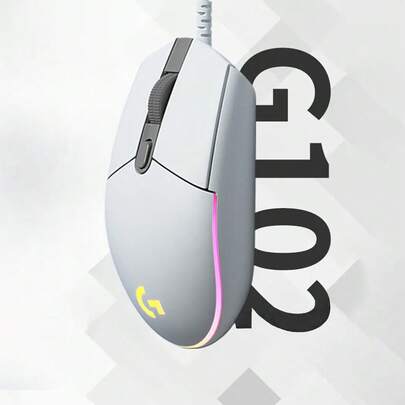 Logitech G102 有线游戏鼠标，机械手感 RGB 灯光，轻巧便携，握感舒适，经典设计，适合中小型手型，白色