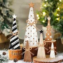 6 adornos navideños de madera para escritorio, bonitos triángulos de pie para decoración del hogar, recuerdo de fiesta - vistoso - Ver 1