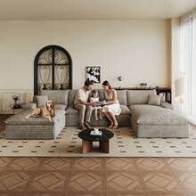 LUCKHAO 135" Sectional Couches For Living Room Modern Modular Sofa With U-Shape Couchs Upholstered Boneless Couch Deep Seat Sectional Couch With Chaise (Facing Chaise+3Seaters+Ottoman) - 右向躺椅+3座+1個腳凳(駝色) - 查看 3