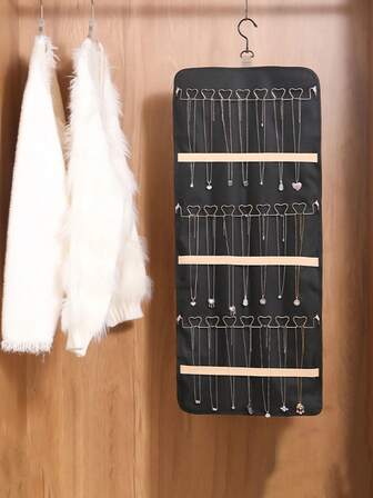1pc Hanging Jewelry Organizer, Double-Sided Jewelry Rack, Necklace Holder, Anti Earrings Rings Hanger With 20 Jewelry Bags Travel Storage Roll With Pockets Hang On Closet Wall Door. 1pc Portable Hanging Jewelry Storage Organizer Storage Roll With Hanger Metal Hooks, Double-Sided Jewelry Holder For Earrings