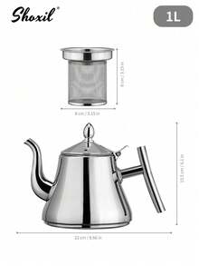 shoxil 1pc Stainless Steel Teapot With Infuser, Insulated Coffee Pot, Water Pot, Coffee Kettle, Boiling Tea Kettle, For Home, Hotel, Cafe, Restaurant