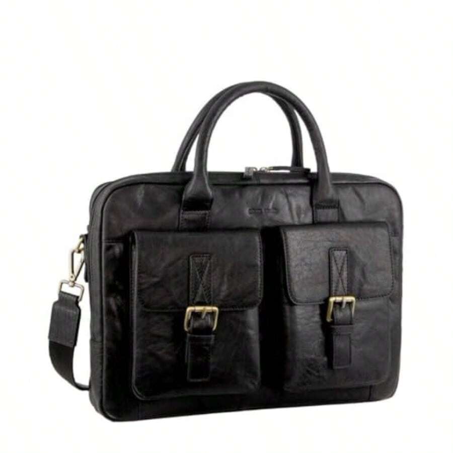 Pierre Cardin Leather MultiCompartment Business Laptop Bag Black