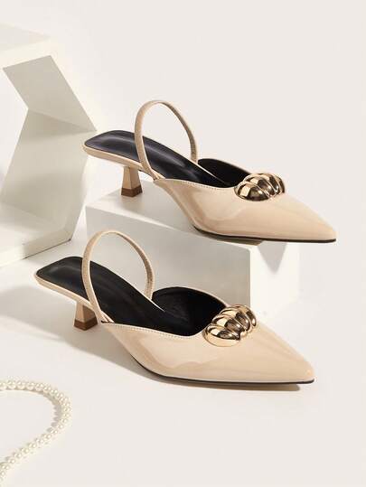 Damskie nowe złote, ozdobne, eleganckie, modne, uniwersalne czółenka na obcasie typu kociak z noskiem w szpic, idealne na Walentynki, Halloween, Boże Narodzenie, ukończenie szkoły, randkę, zakupy, dojazdy do pracy, imprezę, bankiet