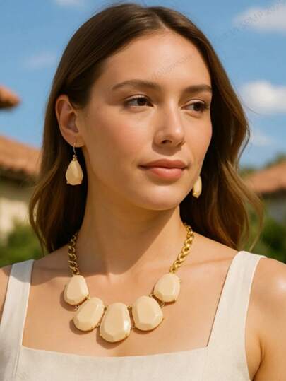 [Bocar Fashion Jewelry] Chunky Statement Bubble Pendant Necklace Earring Set - Bocar Fashion Collar Jewelry Set For Women