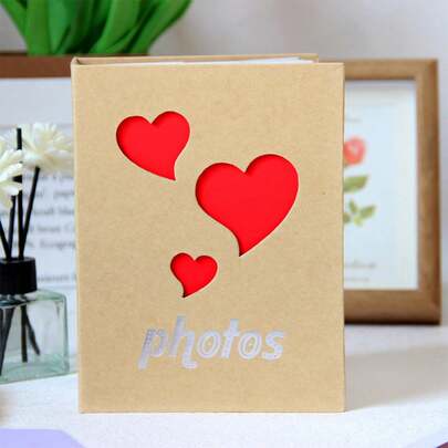 1/2pcs Hollow Heart Photo Album 4x6in 100 Pockets Photo Valentine's Day Christmas Gifts, Letter Graphic Paper Photo Card Case For Household Back To School Ideal Valentine's Day, Halloween, Christmas, Thanksgiving And Birthday Gifts