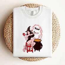 180g pure Cotton Halloween Witch T Shirt Pin Up  Retro  Top Cool  Gift Tee T Shirt C427 women T-Shirt For Women Casual Unisex Summer Print Round Neck Short Sleeve Stylish graphic Top For Everyday Wear female Breathable fashion Soft streetwear Versatile - Blanco - Ver 4