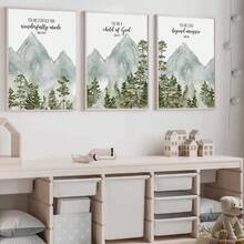 3 Stücke christliche Kinderzimmer Dekoartikel Baby Bibelvers Wandkunst Aquarellprint Bibelvers Muster Natur-Themen Wandkunst Wald Kinderzimmer Dekoration Vintage-Stil Heimdekoration gerahmte Wandkunst Wohnzimmer Dekoration Raumdekoration Heimdekoration