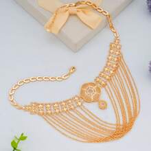 3 piezas Collar con colgante de flor de seis hojas, baño de oro de 18K de material de cobre con forma de U, elegante y lujoso, adecuado para novias, Día de la Madre, Acción de Gracias, regalo para damas