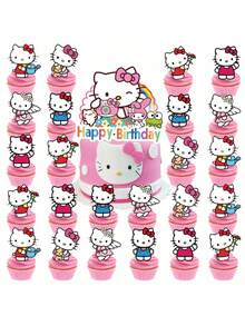 25pcs/Set Hello Kitty Cake Fork Picks, Home Party Cake Decoration DIY, Campus Party Supplies