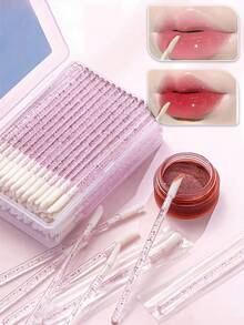 100/50/10pcs With Case Lip Brush,Hot Pink Multifunctional Effective Application Dustproof Makeup Brush,Cosmetic Brush,Makeup Brush Set,Lip Scrub Brush Cosmetics, Lipsticks, Jewelry, Nail Care, Skincare ,For Women & Girl At Home Or On-The-Go,Gift For Mom, Valentines Day,Gift For Christmas,Lip Scrub Brush,Lip Brush Applicator Lip Brush For Lipstick,Household Travel Portable Cheap Stuff