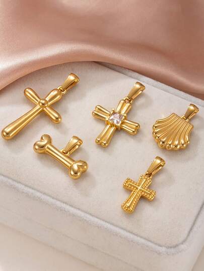 1 pieza Hueso chapado en oro de 18K de acero inoxidable, colgante de cruz, colgante elegante para hacer collares, aretes, joyería, uso diario, regalo